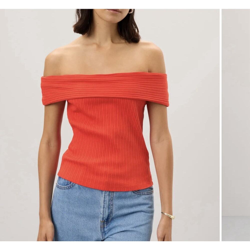 Madewell Women's Ribbed Off-The-Shoulder Top Short Sleeve Red Size XL Coquette